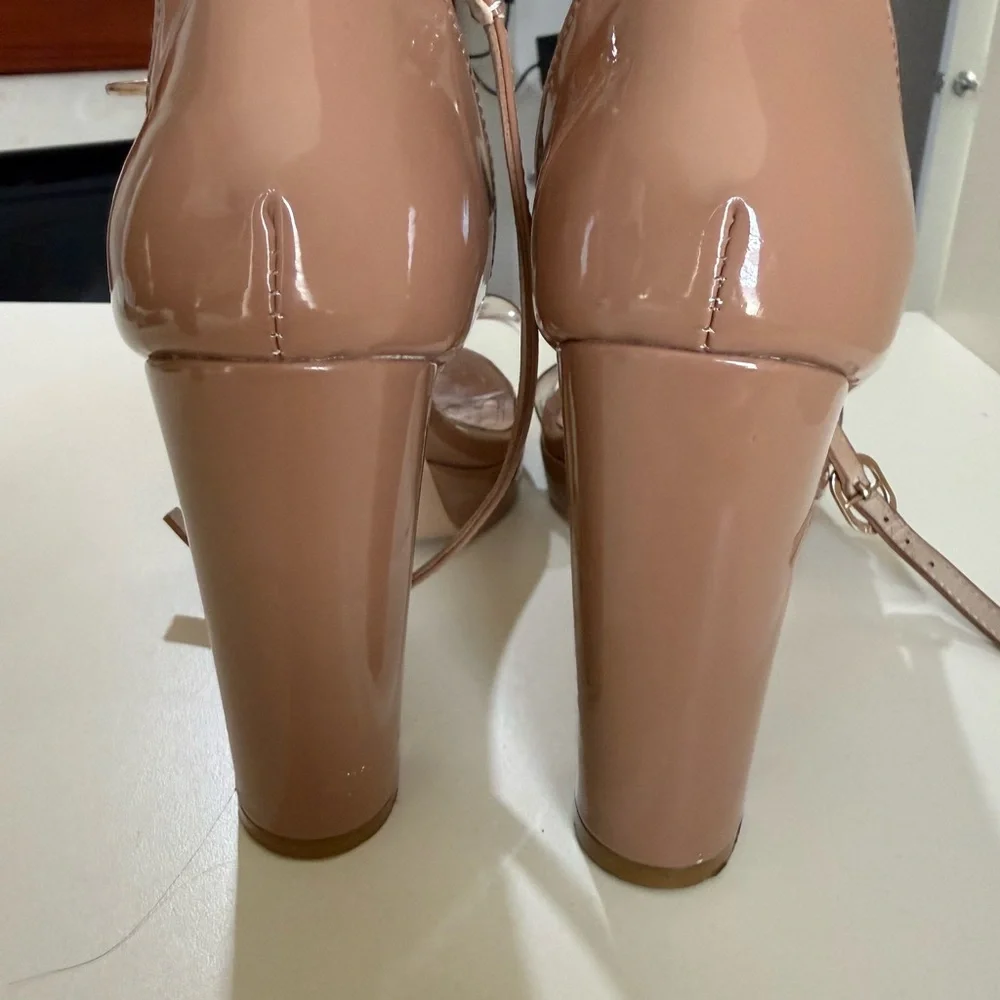 Nude Clear Strap Block Heel Sandals